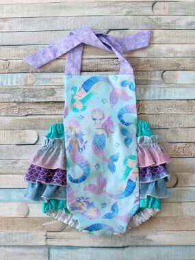 Baby Girl Mermaid Ruffle Romper - First Birthday Party Outfit